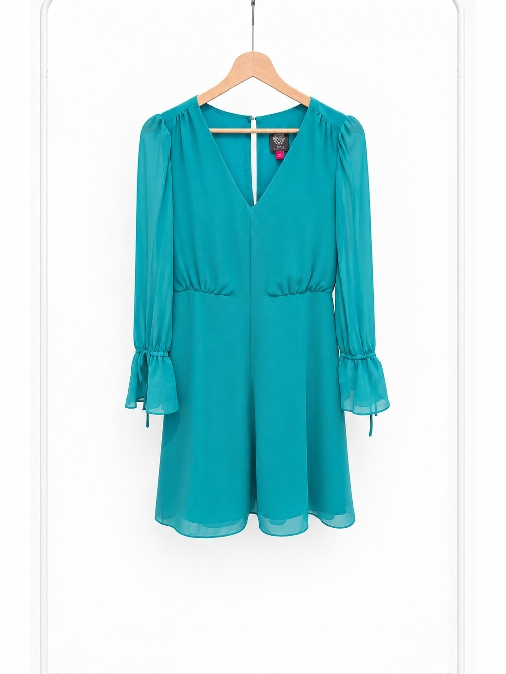 Vince Camuto Teal Long Sleeve V-Neck Mini Dress